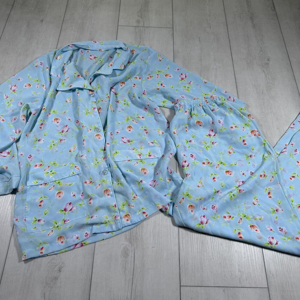Vintage Victoria's Secret Size Large Pajama Set Sheer Blue Cottagecore y2k